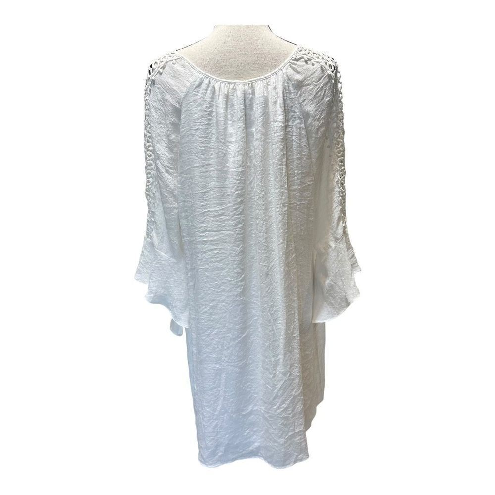 Indigo Rose Womens Dress White Bell Sleeve Mini Shift Boho Lattice Sleeve XL New - Picture 7 of 11